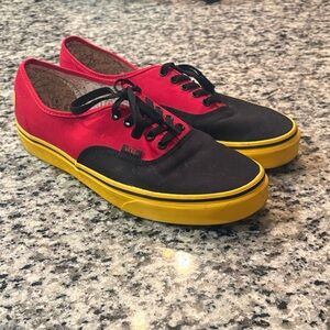Vans Black and Red Sneakers with Yellow Soles